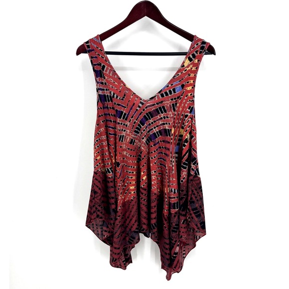 Free People Dresses & Skirts - Free People Printed Trapeze Slip Shirt Dress Womens S Boho Red Tie Dye Oversized